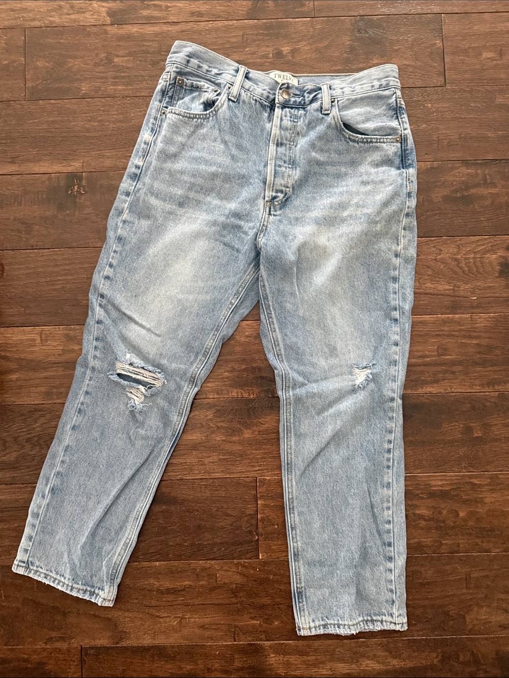 Relaxed Light Blue Men's Jeans with Distressed Knees